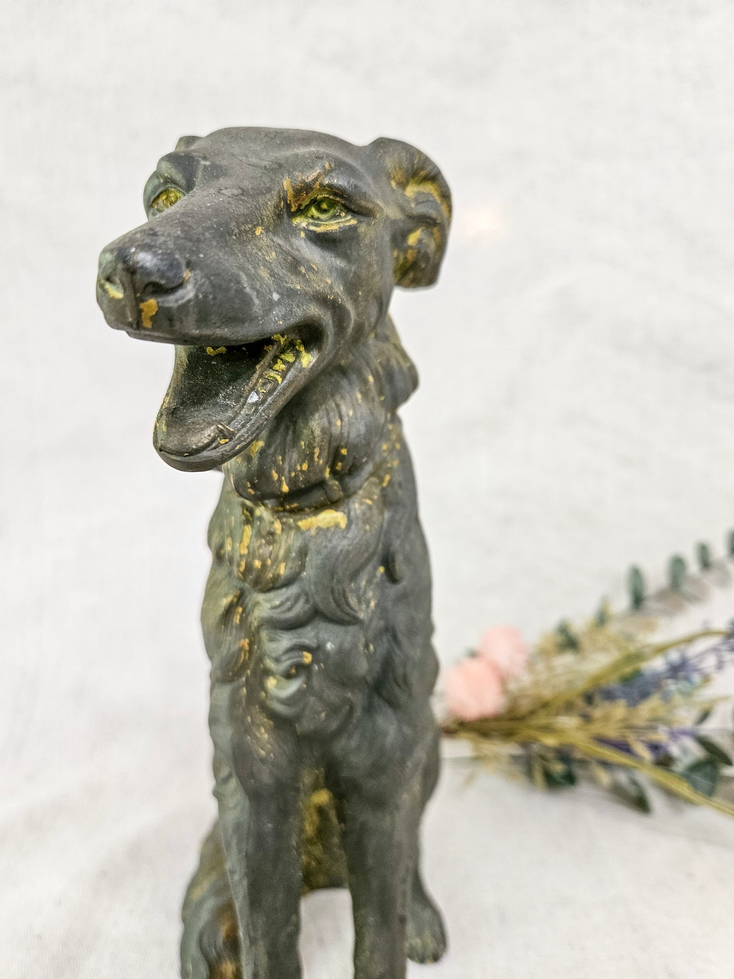 Antique Russian Wolfhound/Borzoi Bronze Detailed Statue