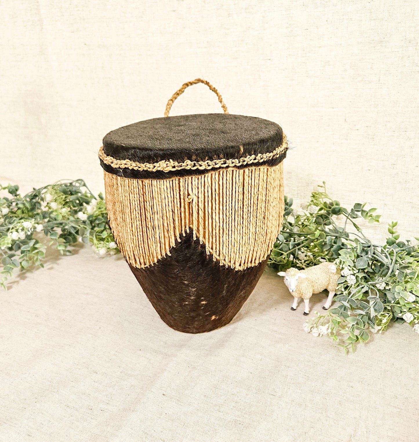 Vintage NAMUNJOLOBA UGANDA African Tribal Hide Small Drum No Rattle