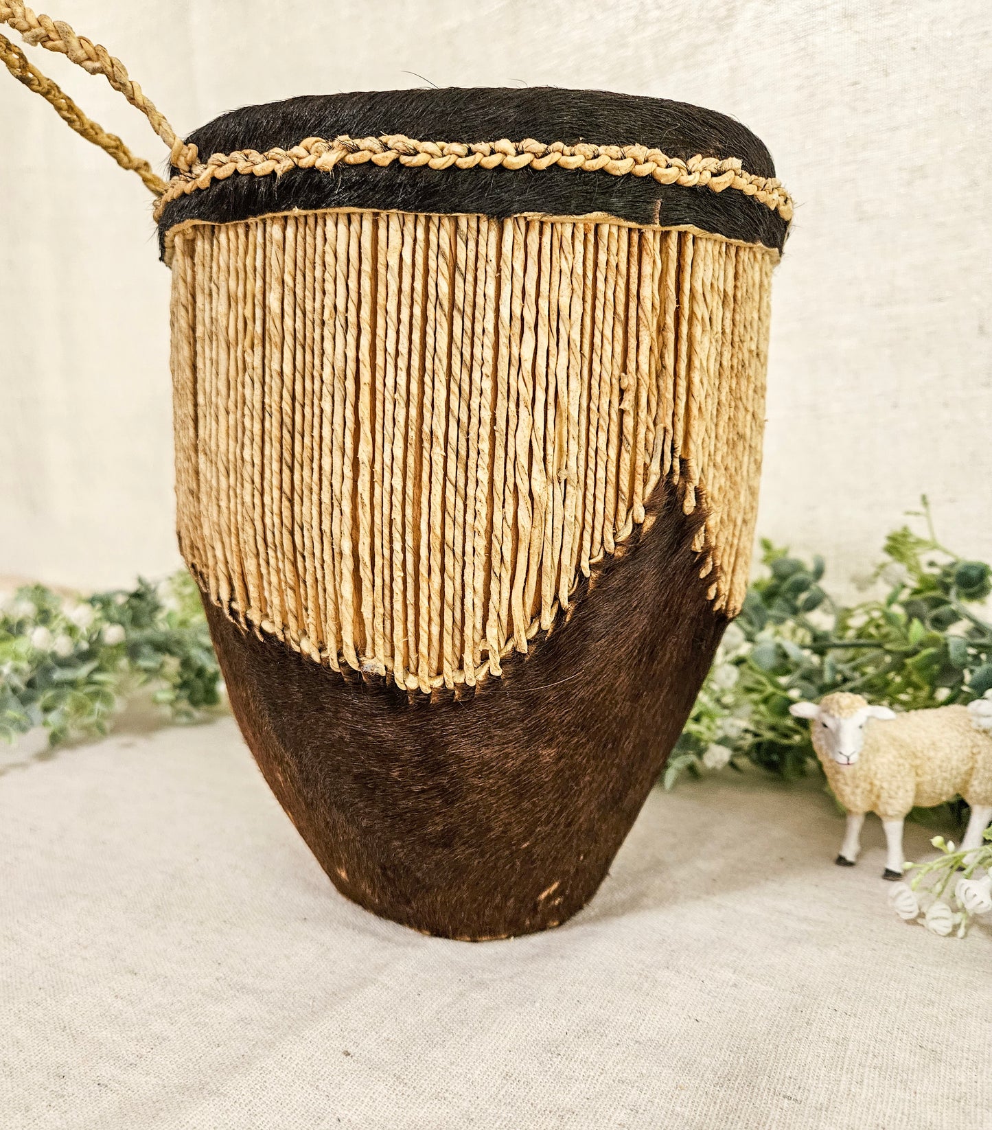 Vintage NAMUNJOLOBA UGANDA African Tribal Hide Small Drum No Rattle