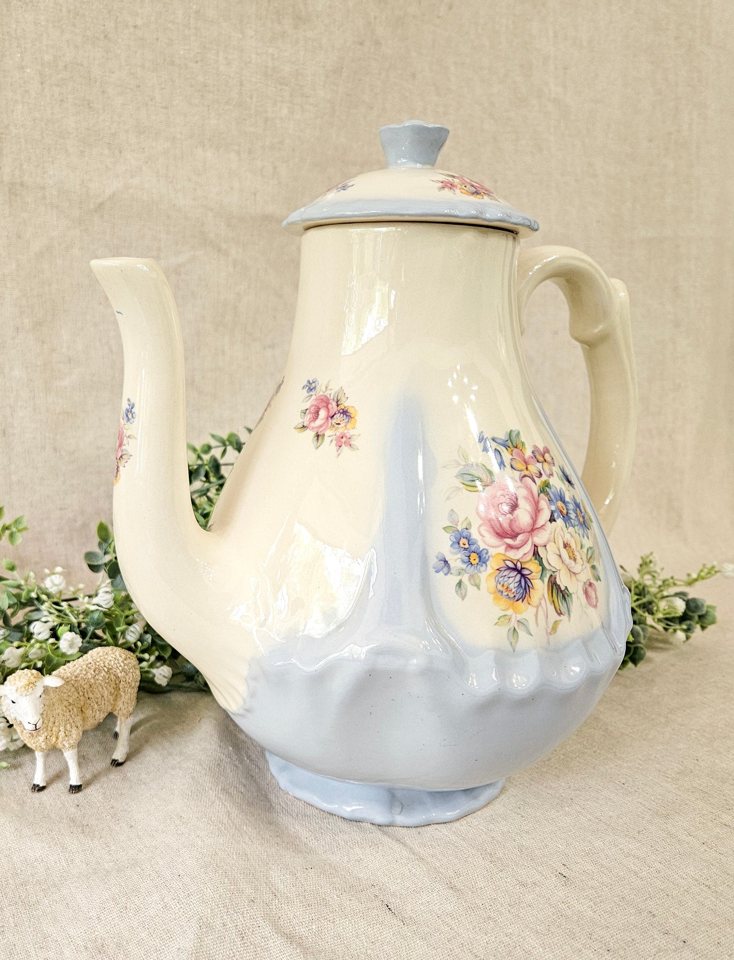 Vintage Powder Blue Floral Coffee Pot
