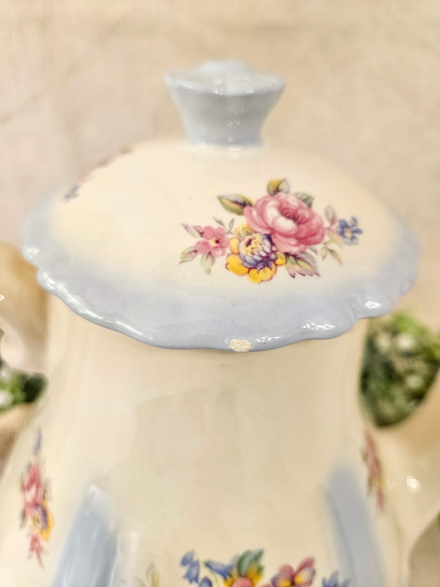 Vintage Powder Blue Floral Coffee Pot