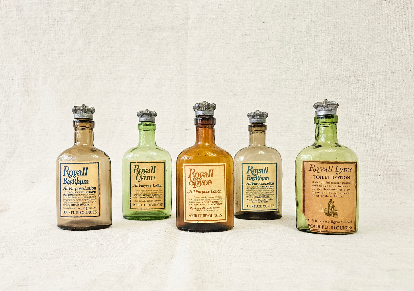 Royall Spyce, Lyme, BayRhum, Toilet Lotion Glass Bottles