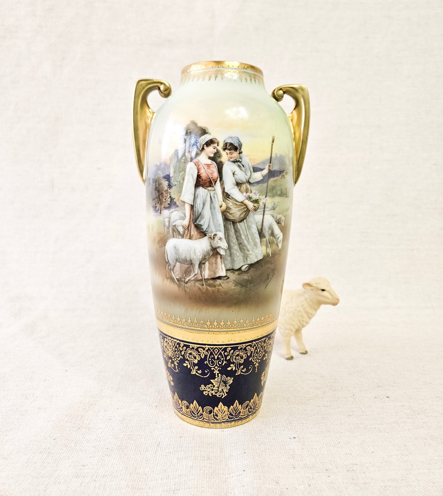 R.S. Suhl Vase Two Shepherdess in a Field