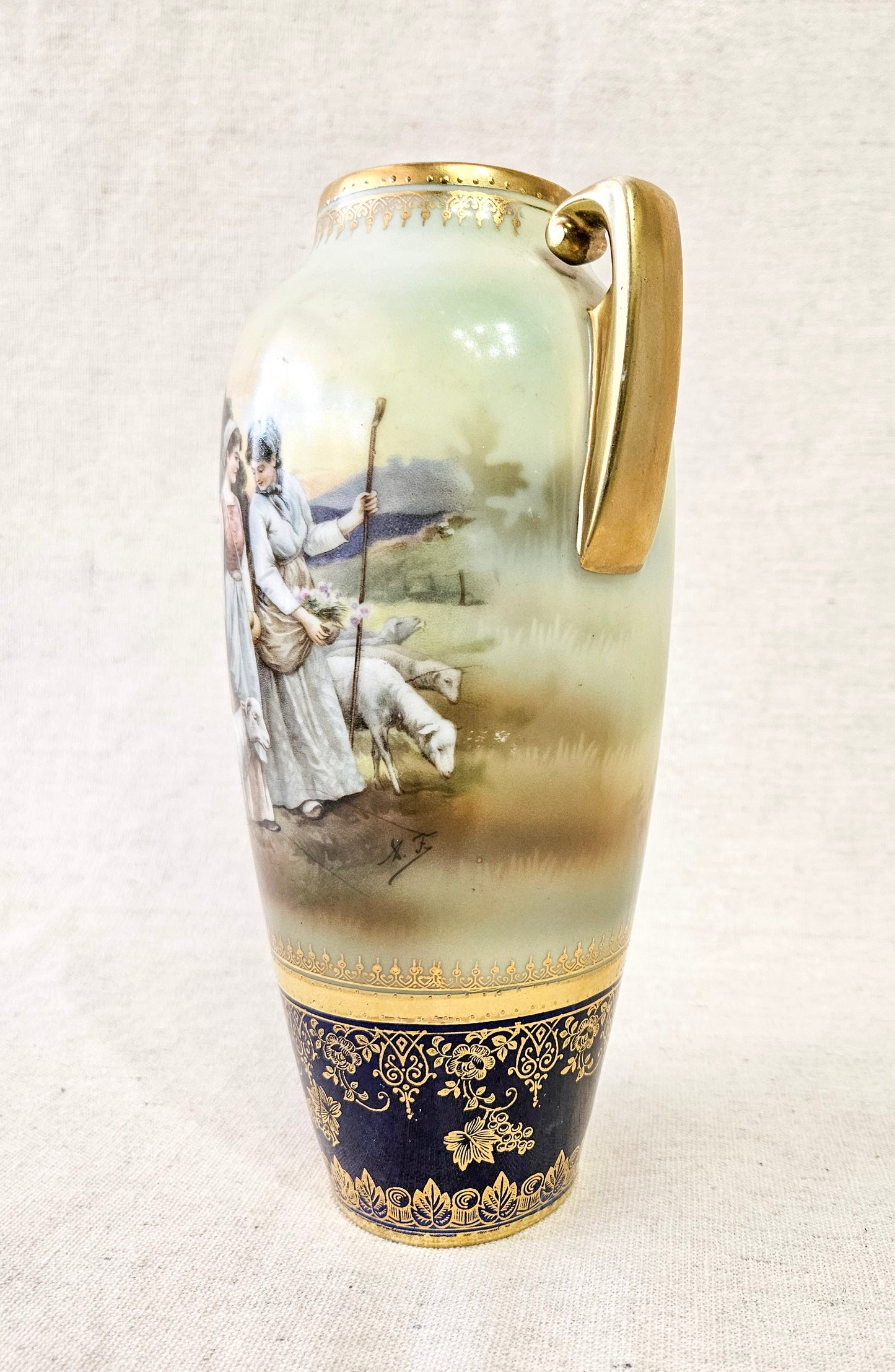 R.S. Suhl Vase Two Shepherdess in a Field