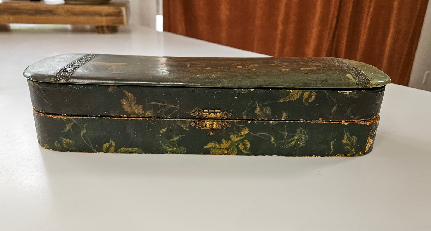 1800's Victorian Celluloid Necktie or Glove Box Cattle Scene