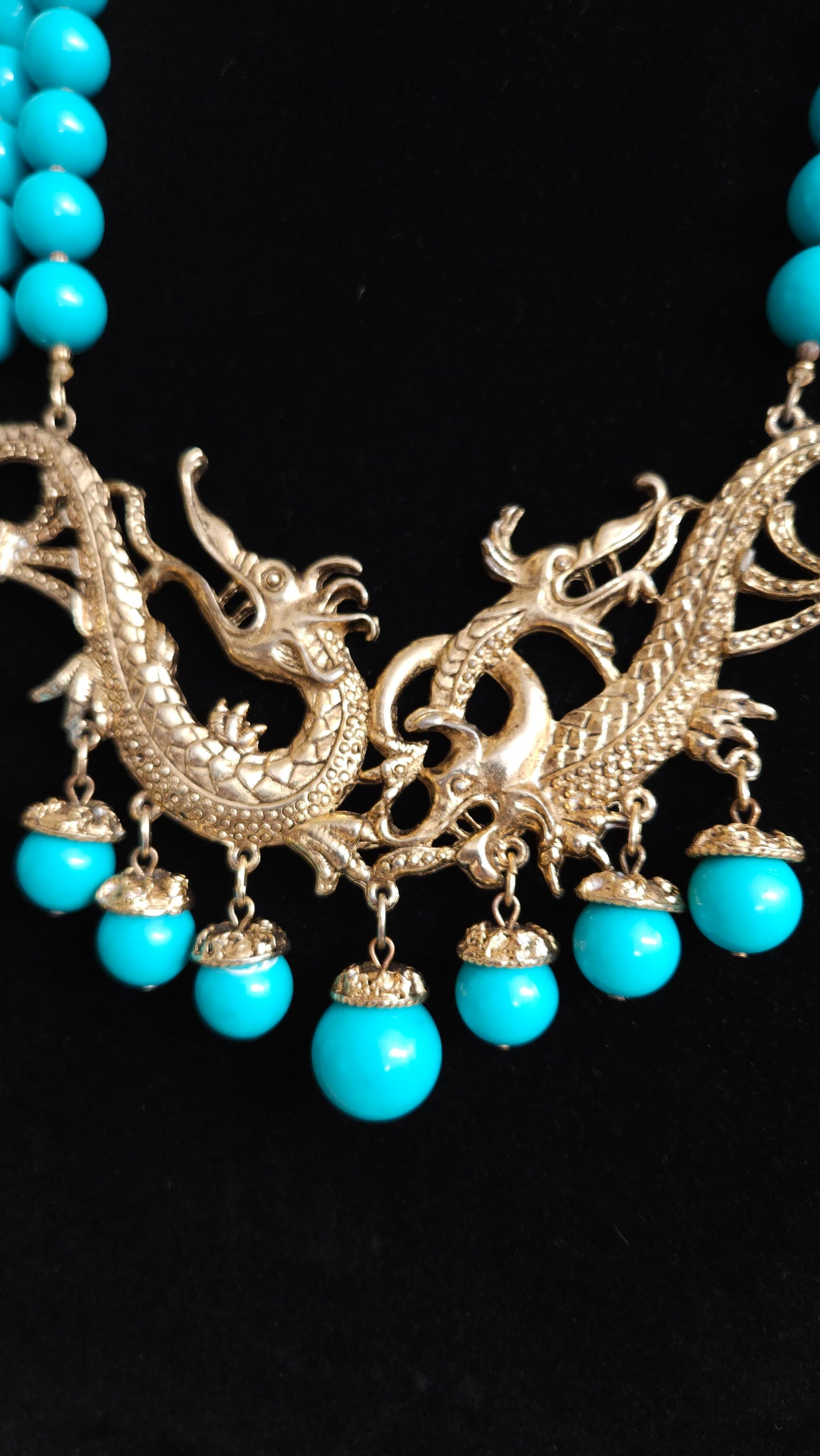 Vintage Dragon Pendant Statement Necklace