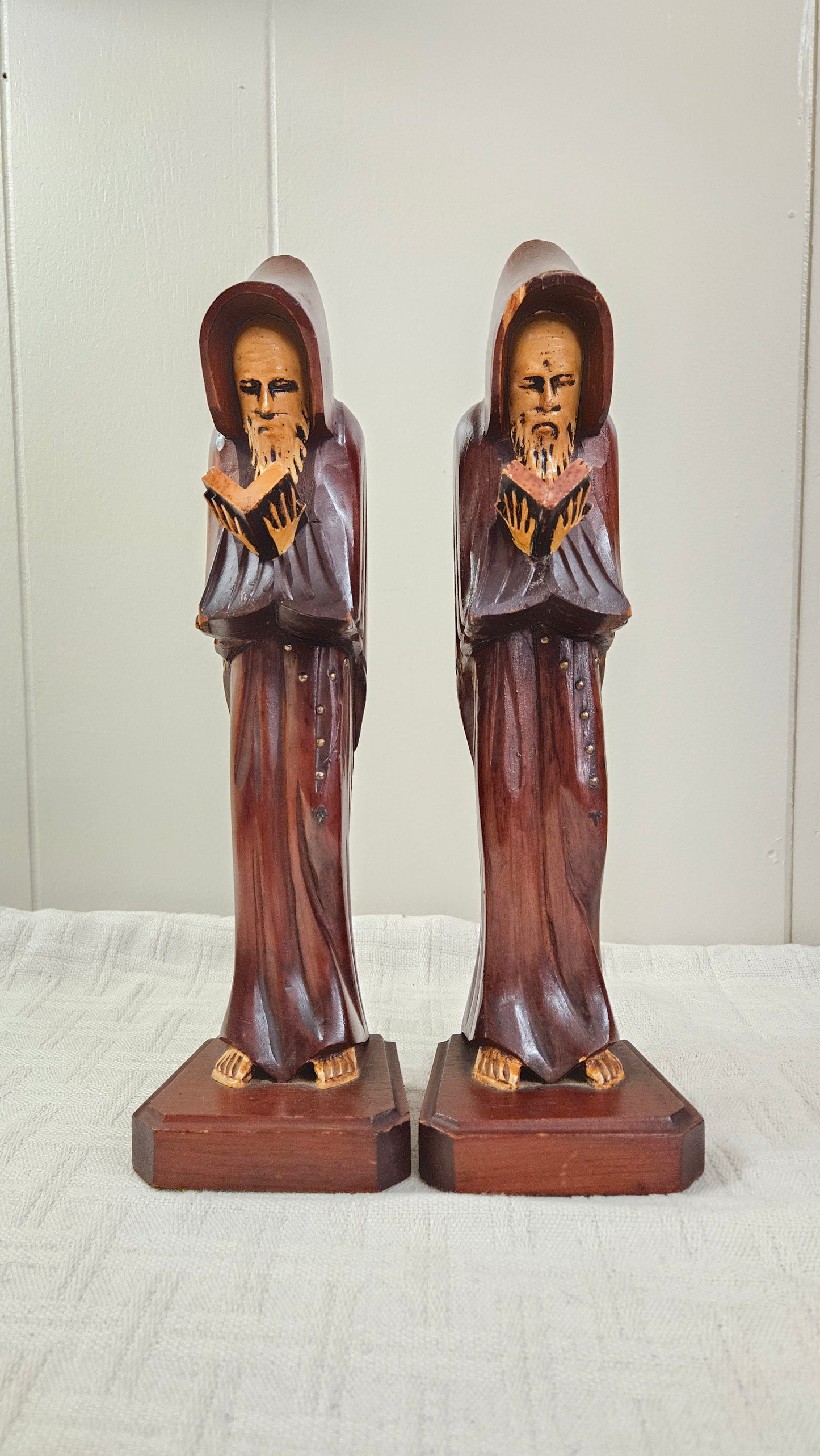 Religious Monk/Saint Hand carved Wooden Bookends Library Decor