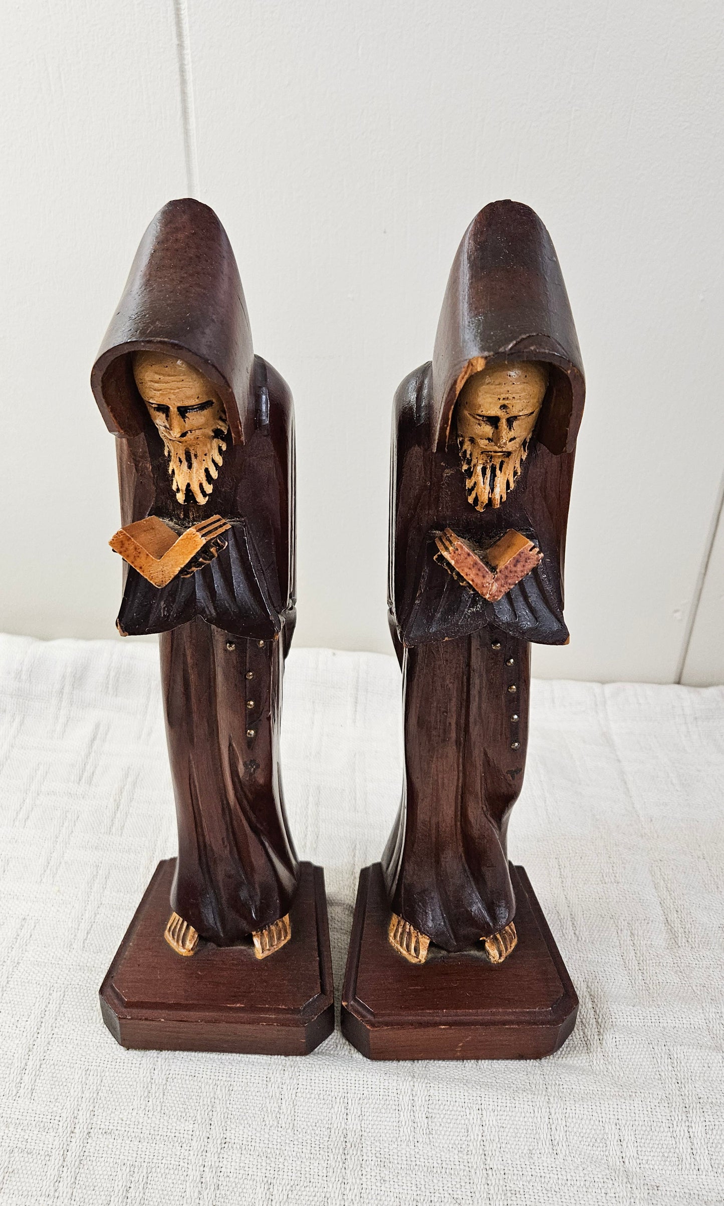 Religious Monk/Saint Hand carved Wooden Bookends Library Decor
