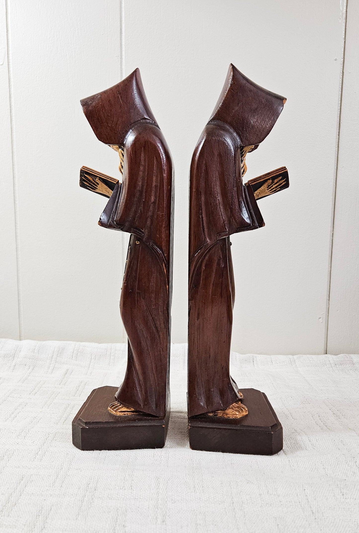 Religious Monk/Saint Hand carved Wooden Bookends Library Decor