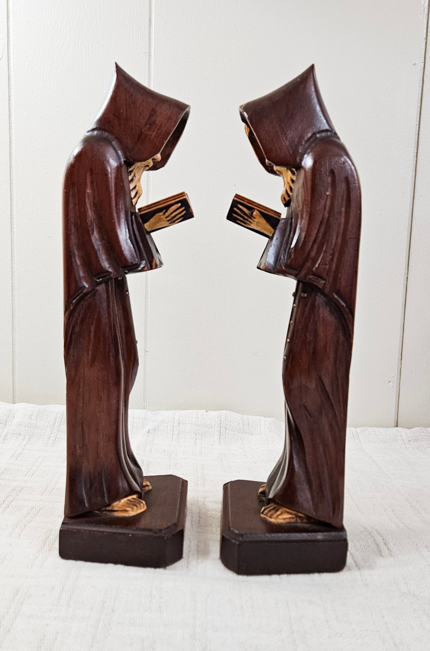 Religious Monk/Saint Hand carved Wooden Bookends Library Decor