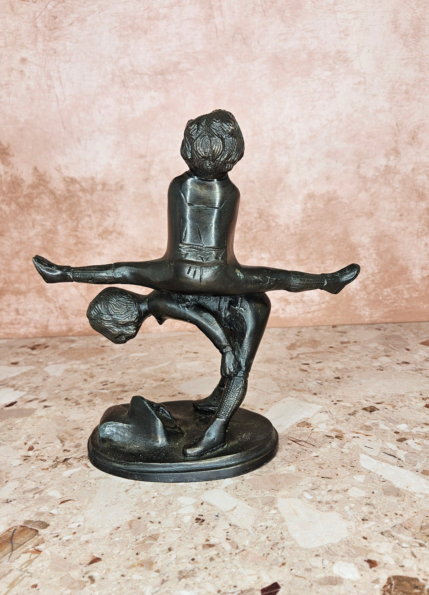 Cast Bronze Sculpture Boy and Girl Playing Leap Frog Andrea Sadek