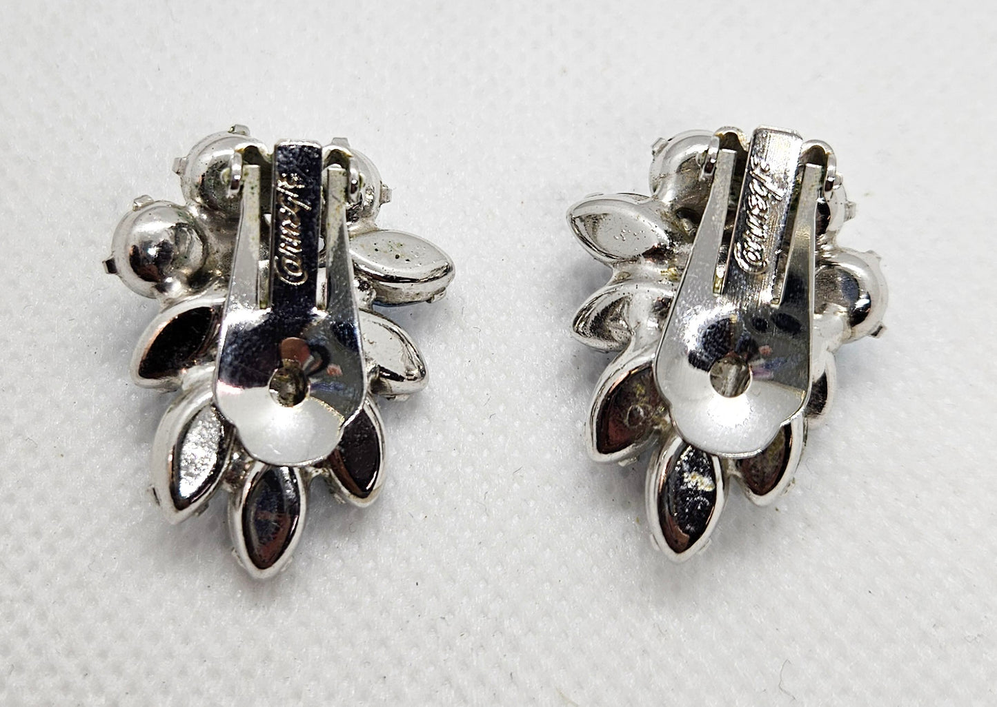 Hattie Carnegie Signed Blue Rhinestone AB Clip On Earrings 1950's