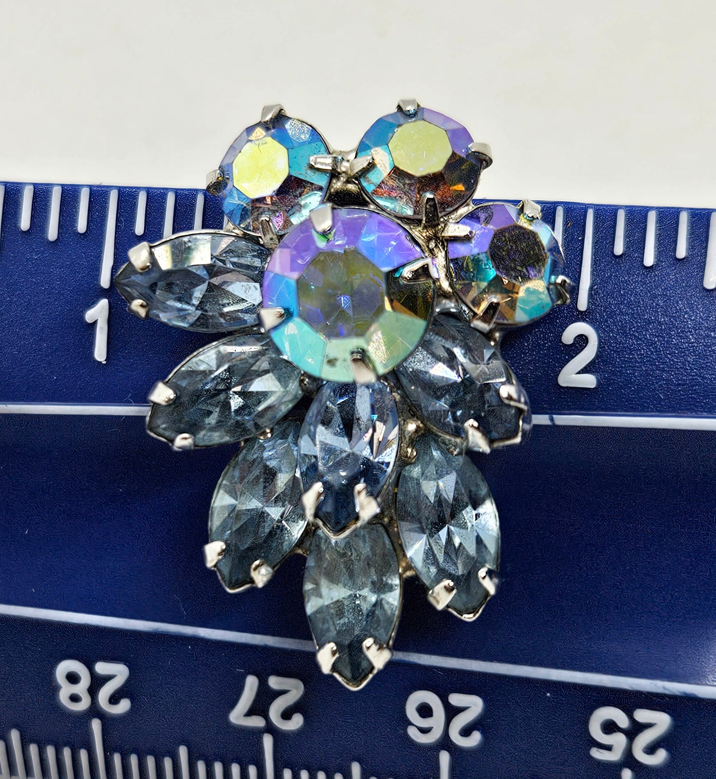 Hattie Carnegie Signed Blue Rhinestone AB Clip On Earrings 1950's