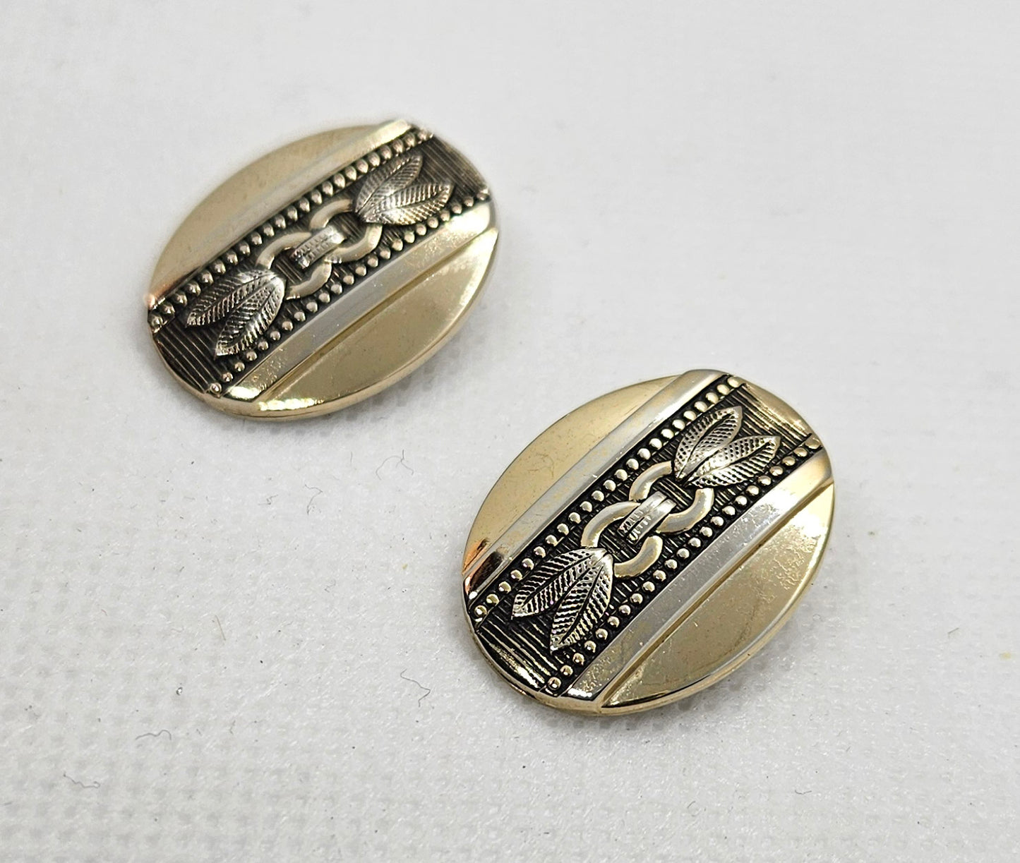 Whiting & Davis Co. Two Tone Art Deco Clip On Earrings