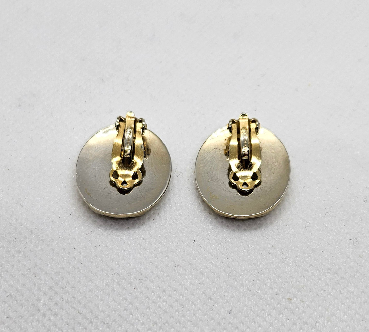 Whiting & Davis Co. Two Tone Art Deco Clip On Earrings