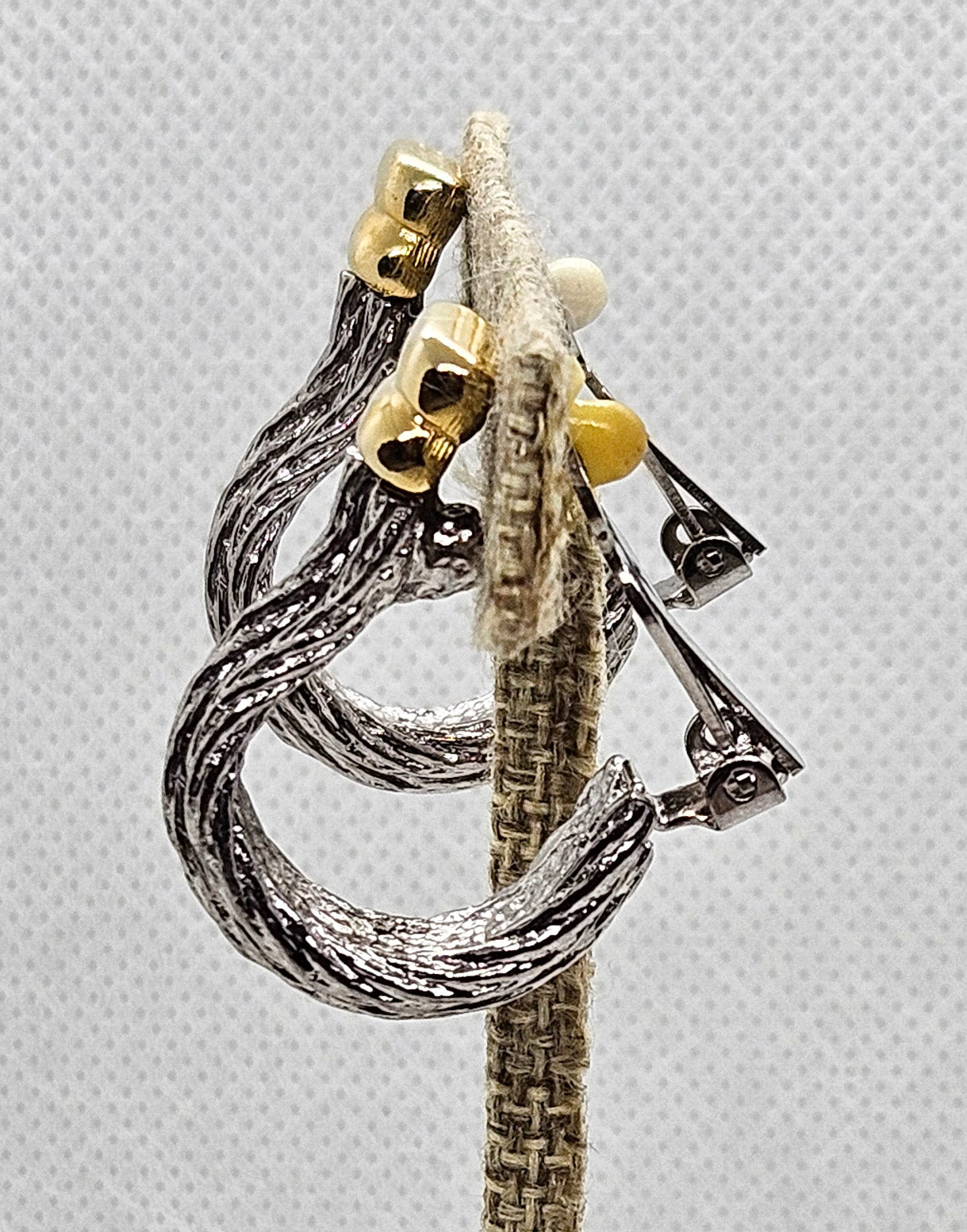 Vintage Paolo Gucci Two Tone Rope Hoop Clip On Earrings