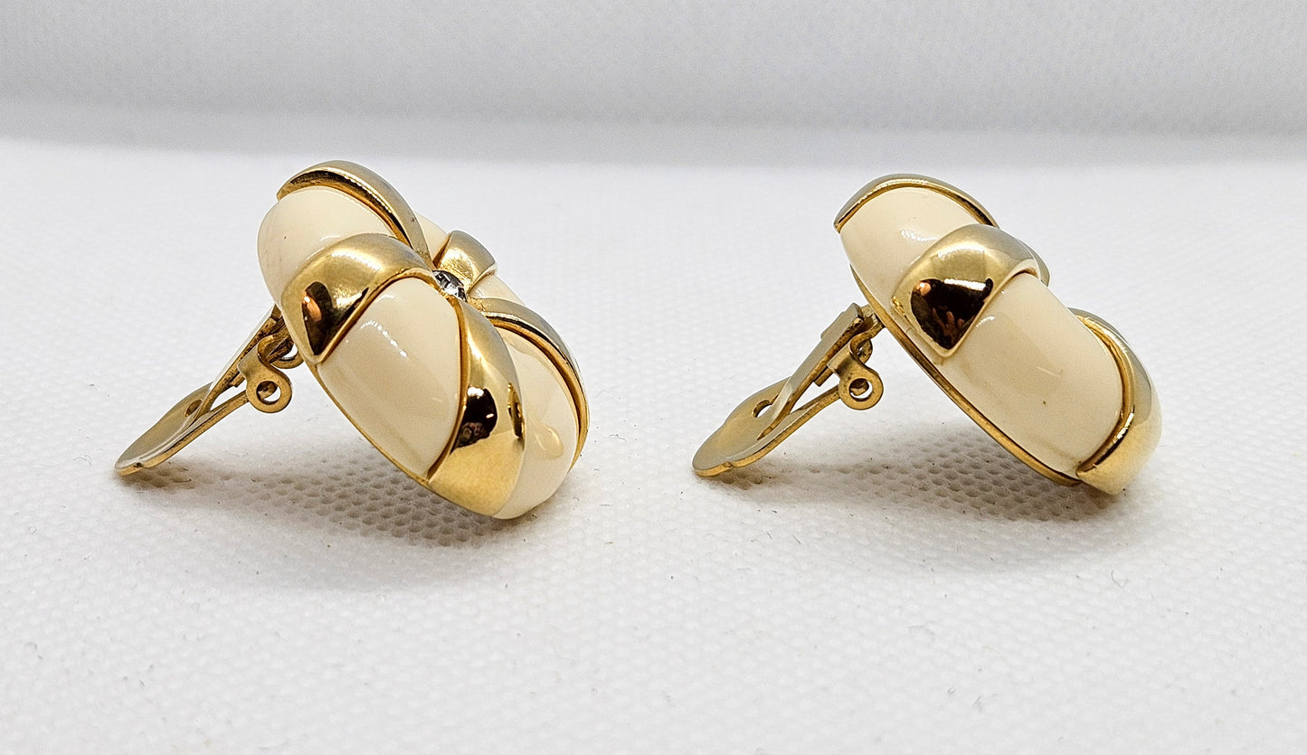 Vintage KJL Kenneth Jay Lane Lucite & Gold tone Button Clip On Earrings