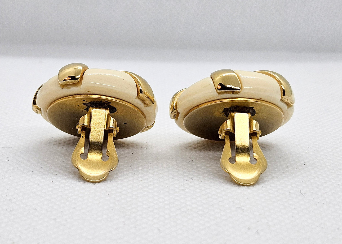Vintage KJL Kenneth Jay Lane Lucite & Gold tone Button Clip On Earrings