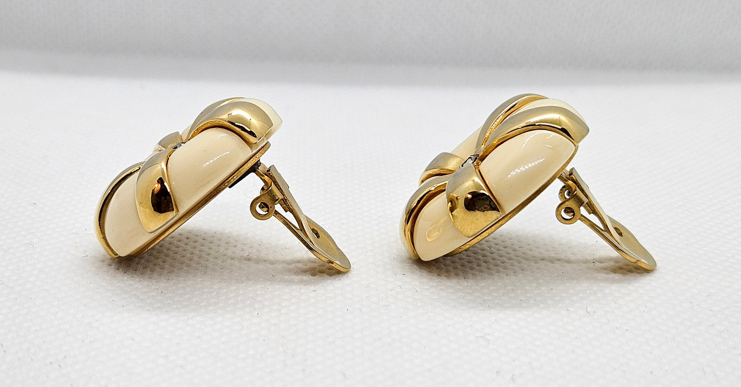 Vintage KJL Kenneth Jay Lane Lucite & Gold tone Button Clip On Earrings