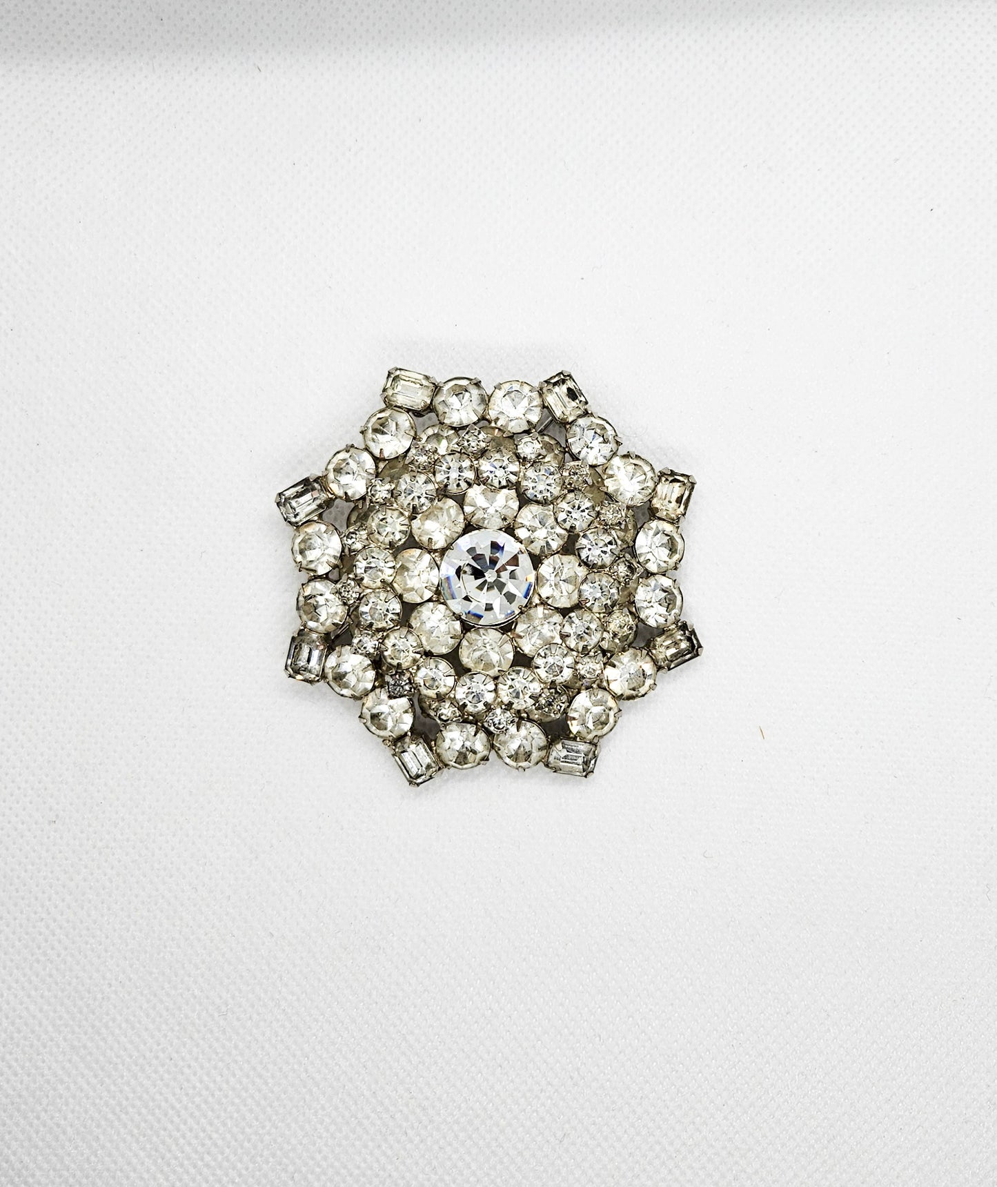 Glamorous Multidimensional Clear Rhinestone Statement Brooch Early 20th Century