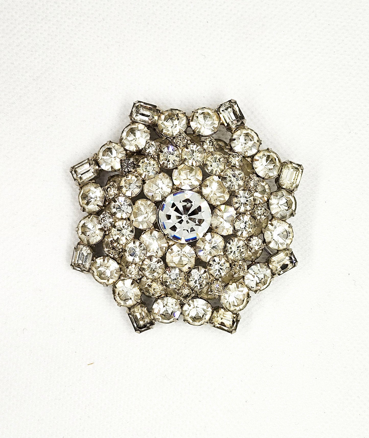 Glamorous Multidimensional Clear Rhinestone Statement Brooch Early 20th Century