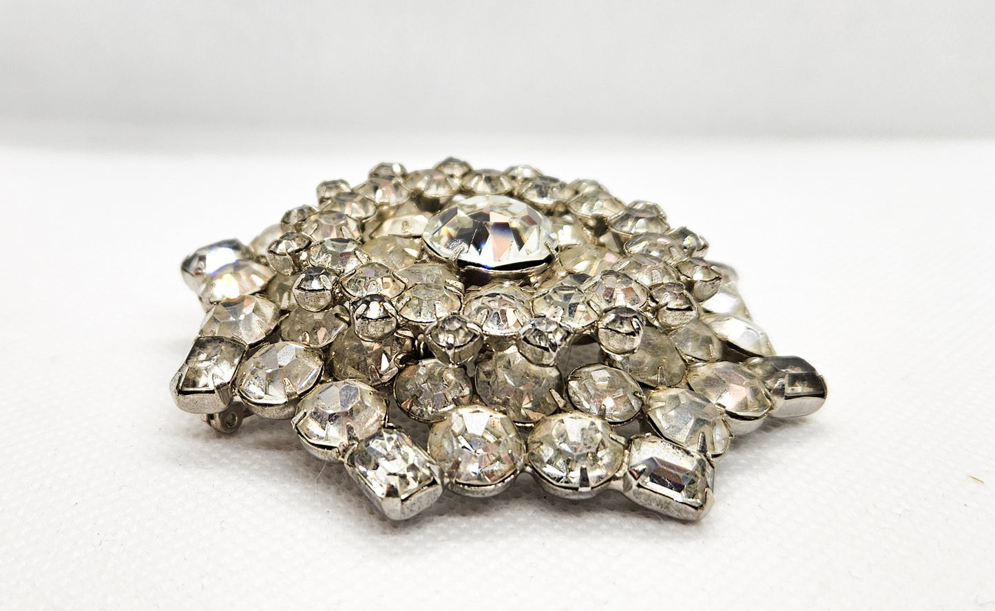 Glamorous Multidimensional Clear Rhinestone Statement Brooch Early 20th Century