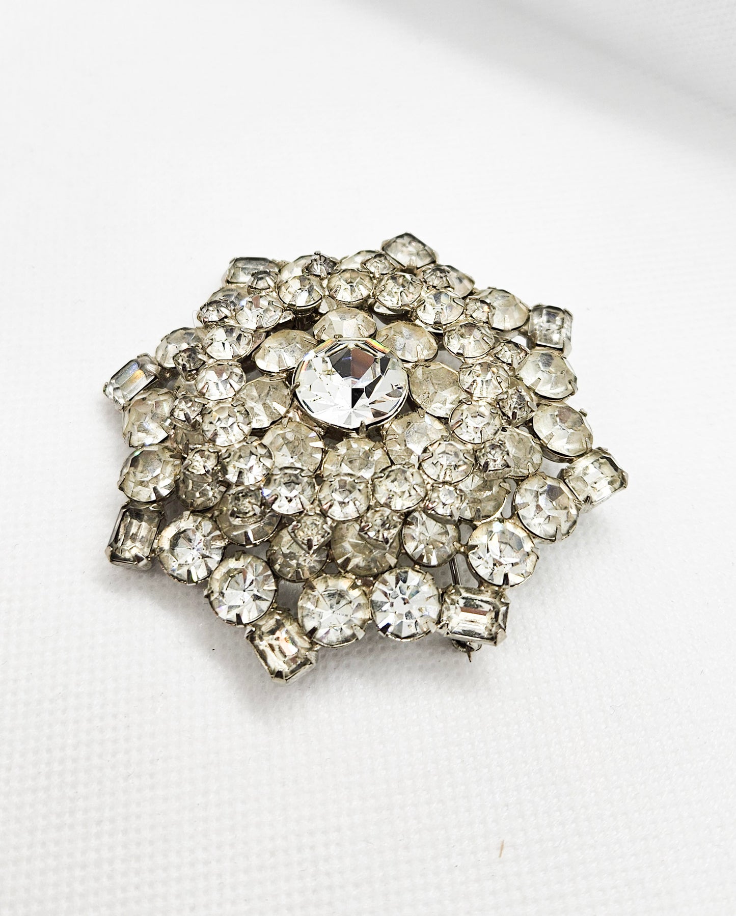 Glamorous Multidimensional Clear Rhinestone Statement Brooch Early 20th Century