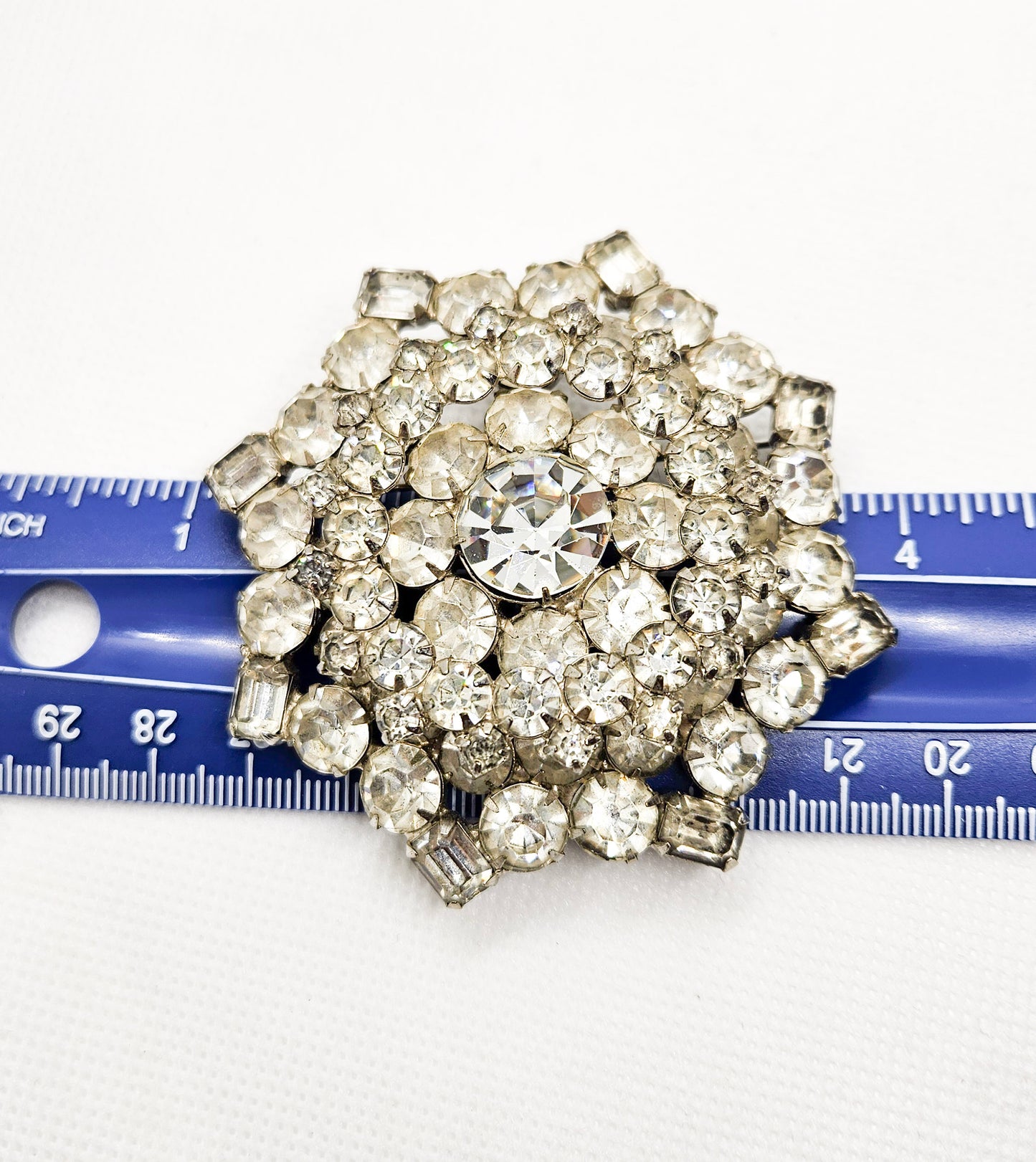 Glamorous Multidimensional Clear Rhinestone Statement Brooch Early 20th Century