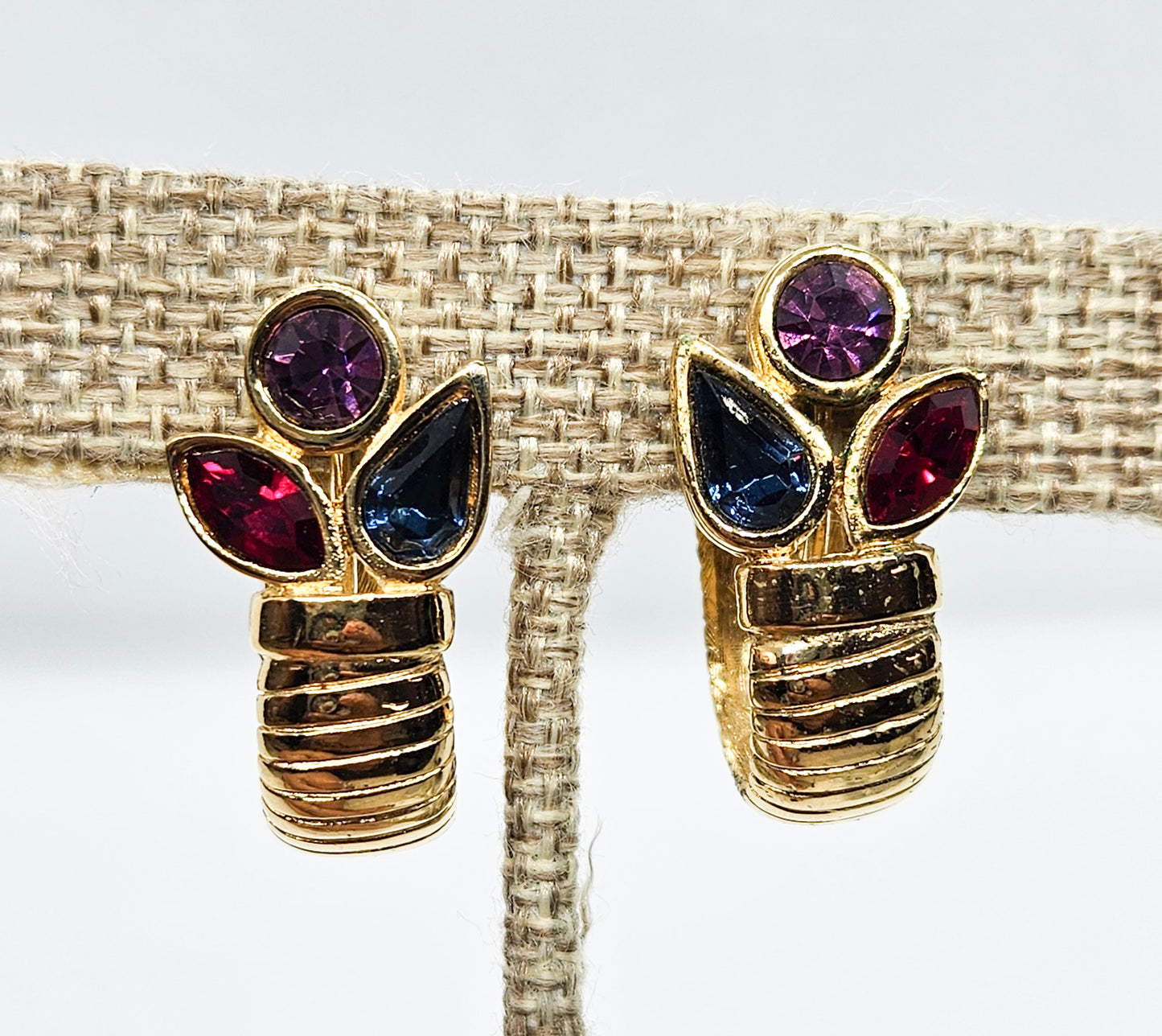 Givenchy New York Paris Gold-tone & Tricolor Rhinestone Hoop Clip-On Earrings