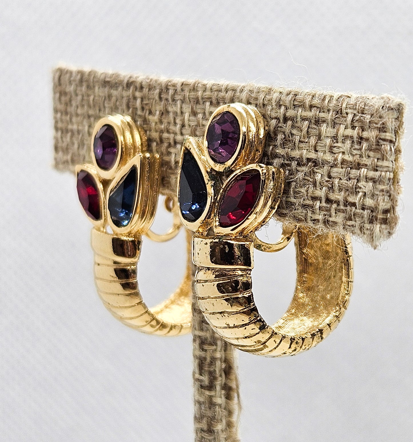 Givenchy New York Paris Gold-tone & Tricolor Rhinestone Hoop Clip-On Earrings