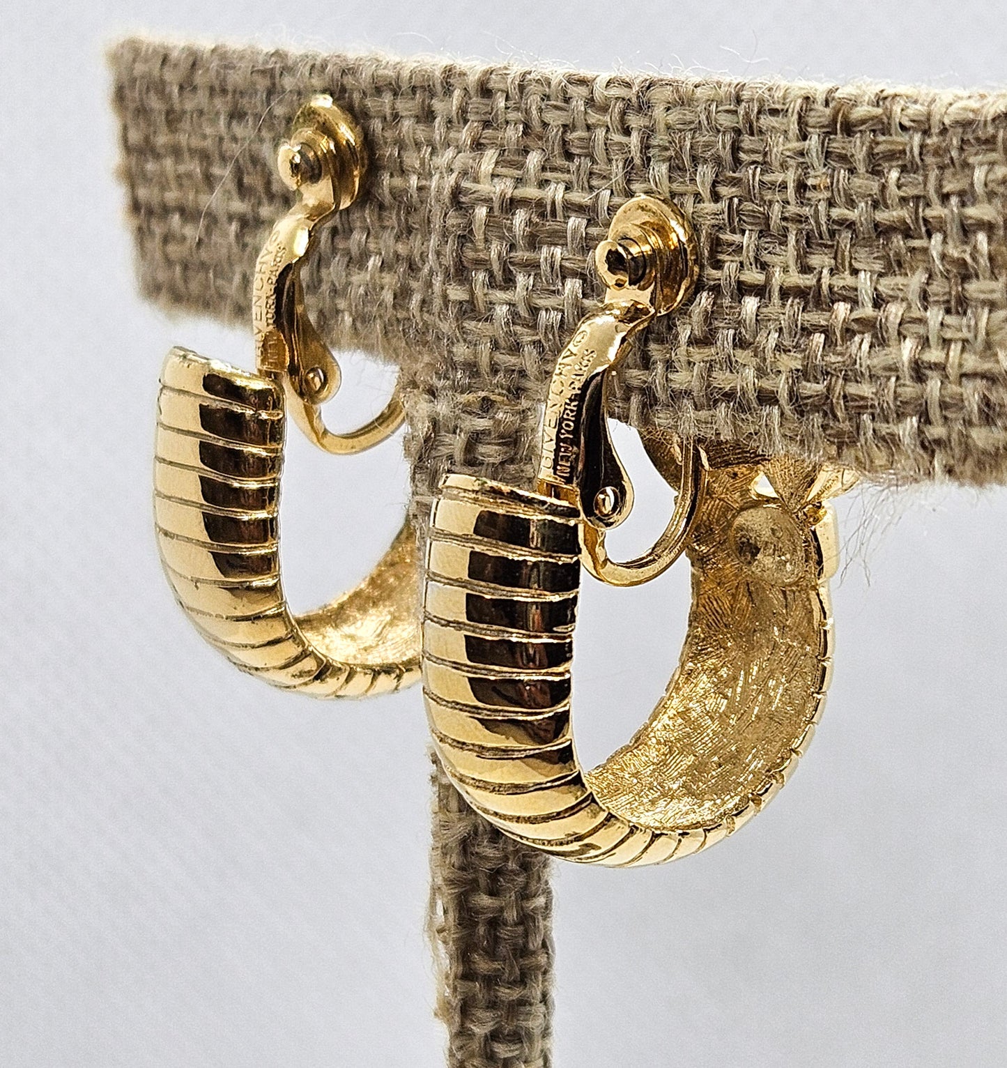 Givenchy New York Paris Gold-tone & Tricolor Rhinestone Hoop Clip-On Earrings