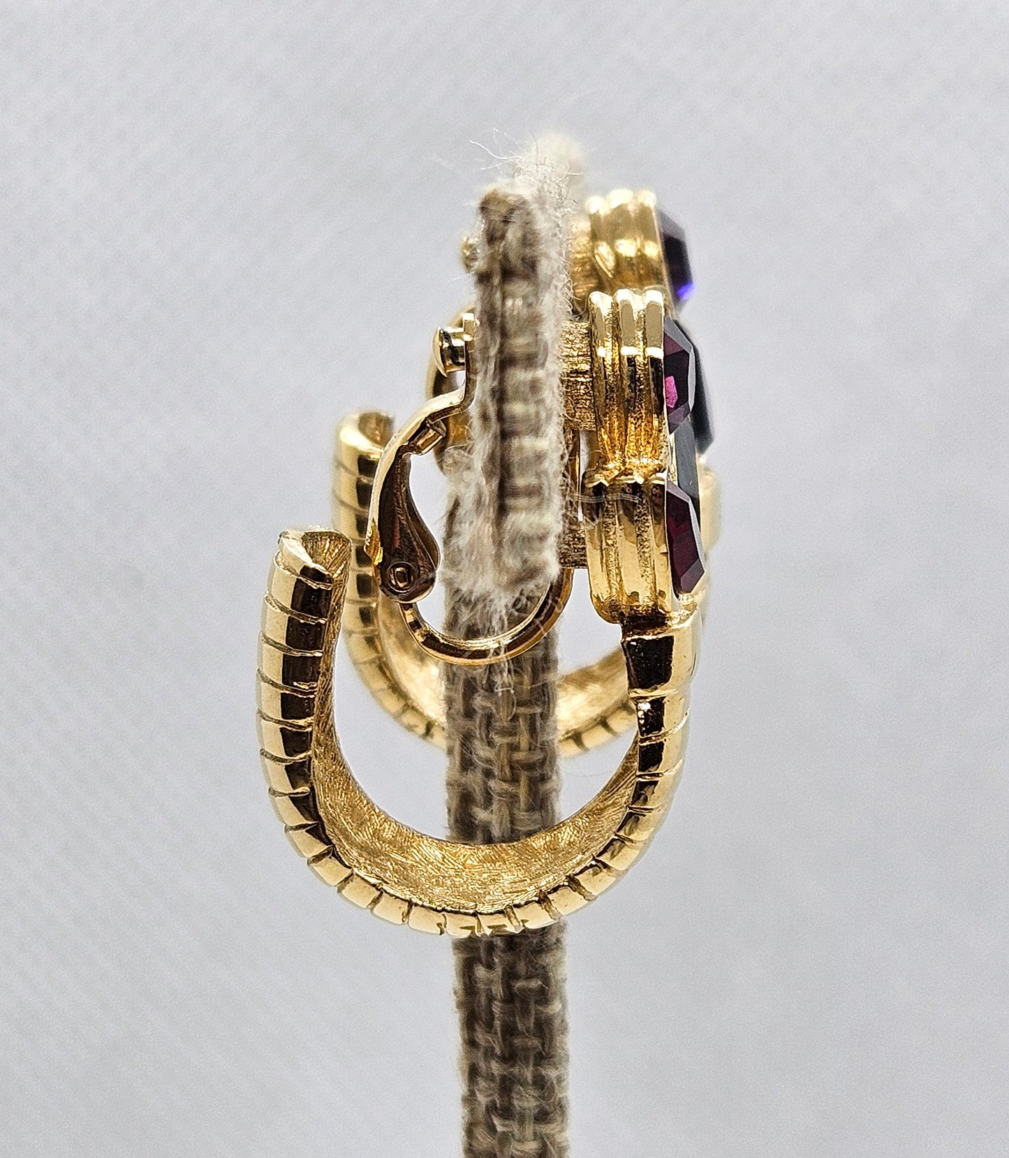 Givenchy New York Paris Gold-tone & Tricolor Rhinestone Hoop Clip-On Earrings
