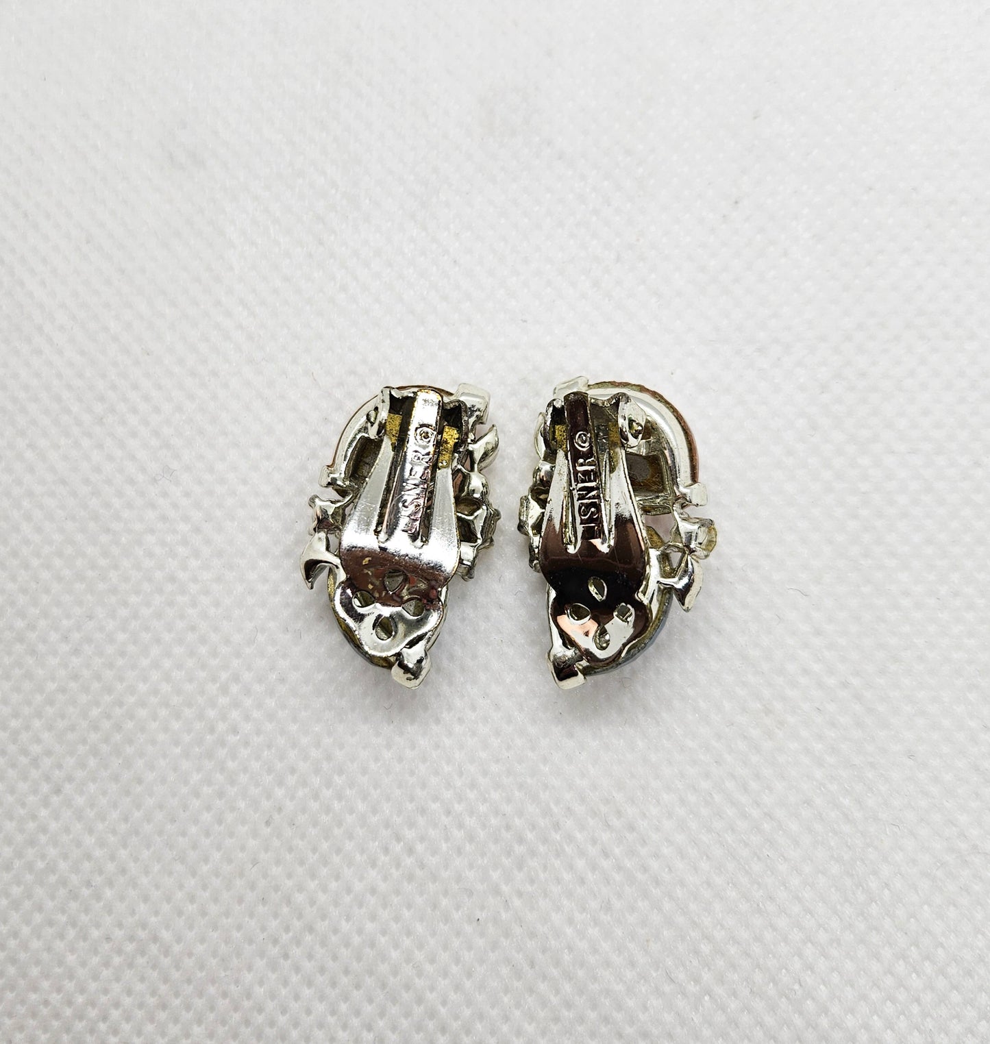 Lisner Pink & Blue Iridescent AB rhinestones Clip-On Earrings