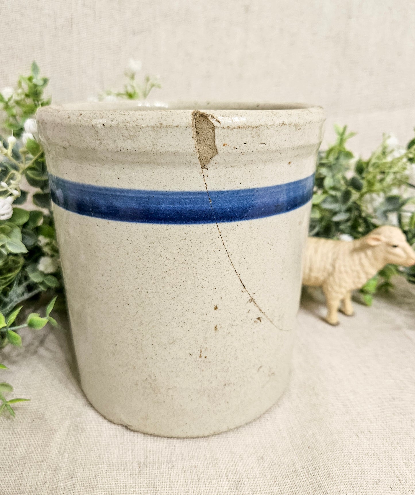 Blue Striped Crock - Utensil Holder - Beater Jar