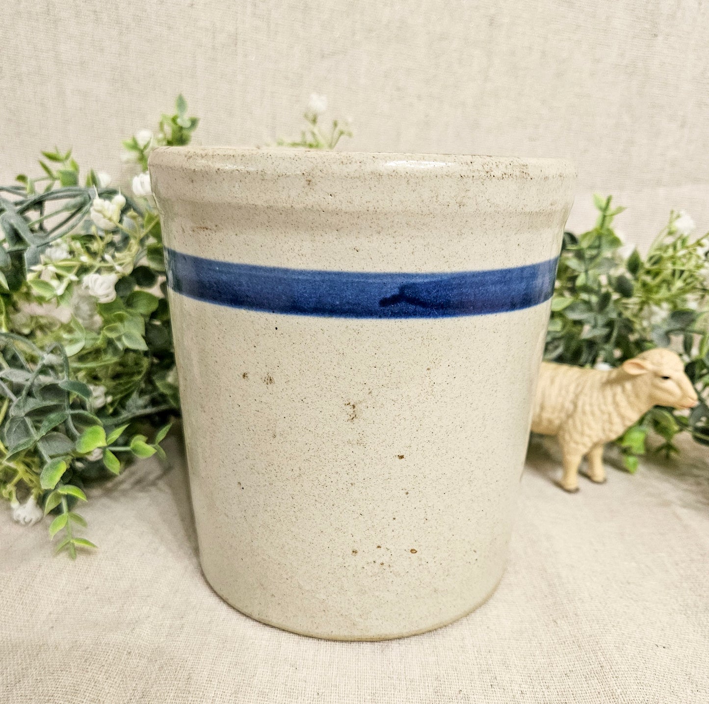 Blue Striped Crock - Utensil Holder - Beater Jar