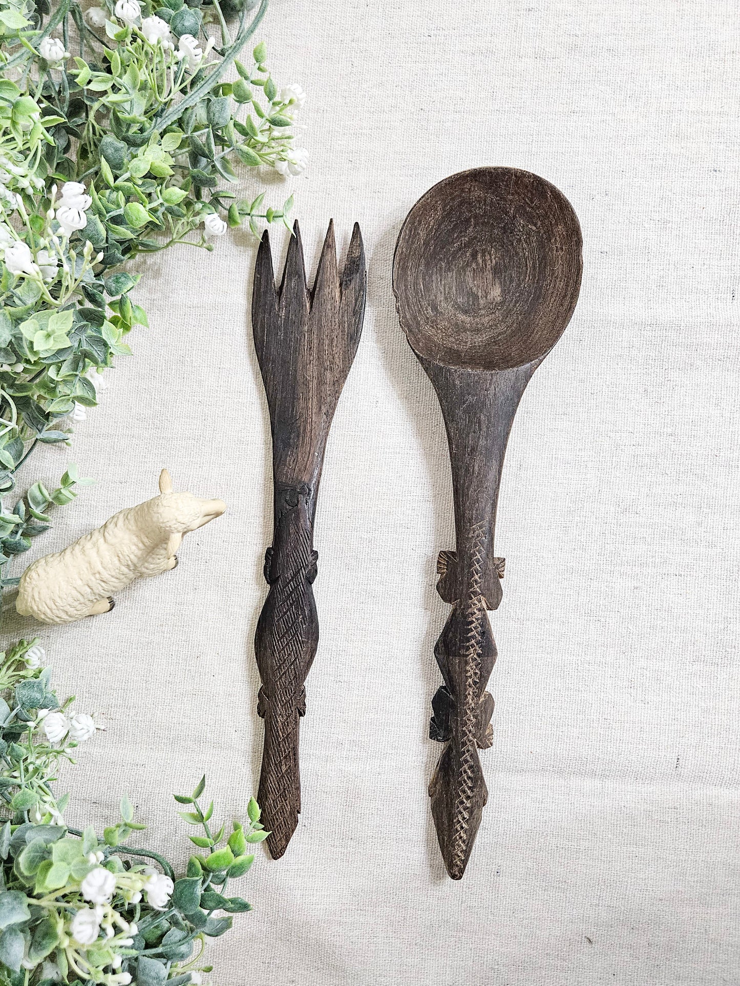 Vintage African  Ethnographic Hand Carved Wood Spoon Set