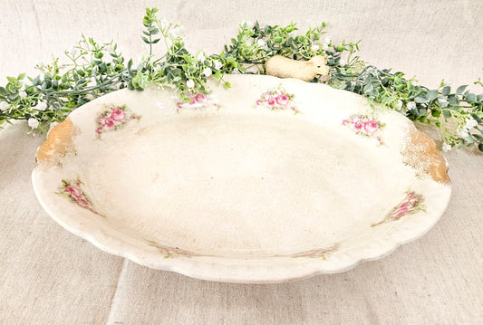 Pink Roses and Gold Gild Handle Serving Platter