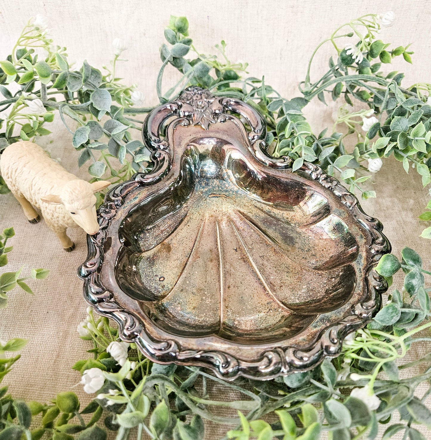 Rococo Revival Silver Plate Clam Shell Trinket Tray