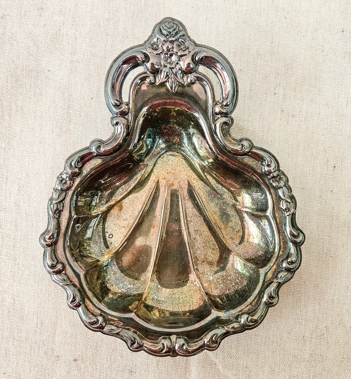 Rococo Revival Silver Plate Clam Shell Trinket Tray