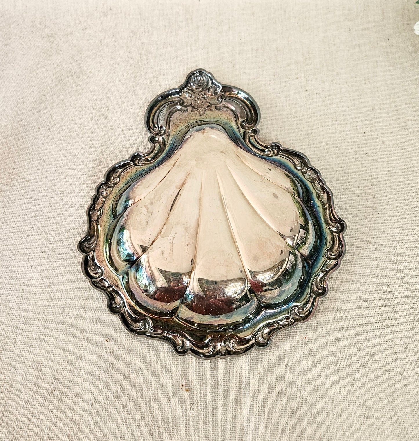 Rococo Revival Silver Plate Clam Shell Trinket Tray