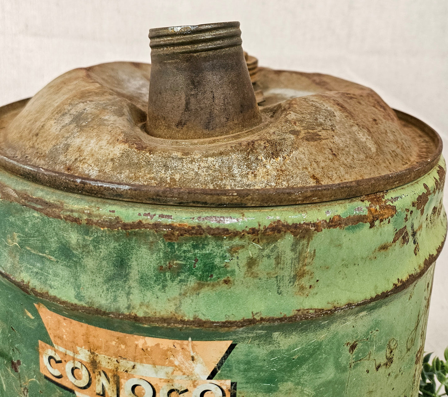 Vintage Oil Can Conoco Super Motor Oil Large Green 5 gallon