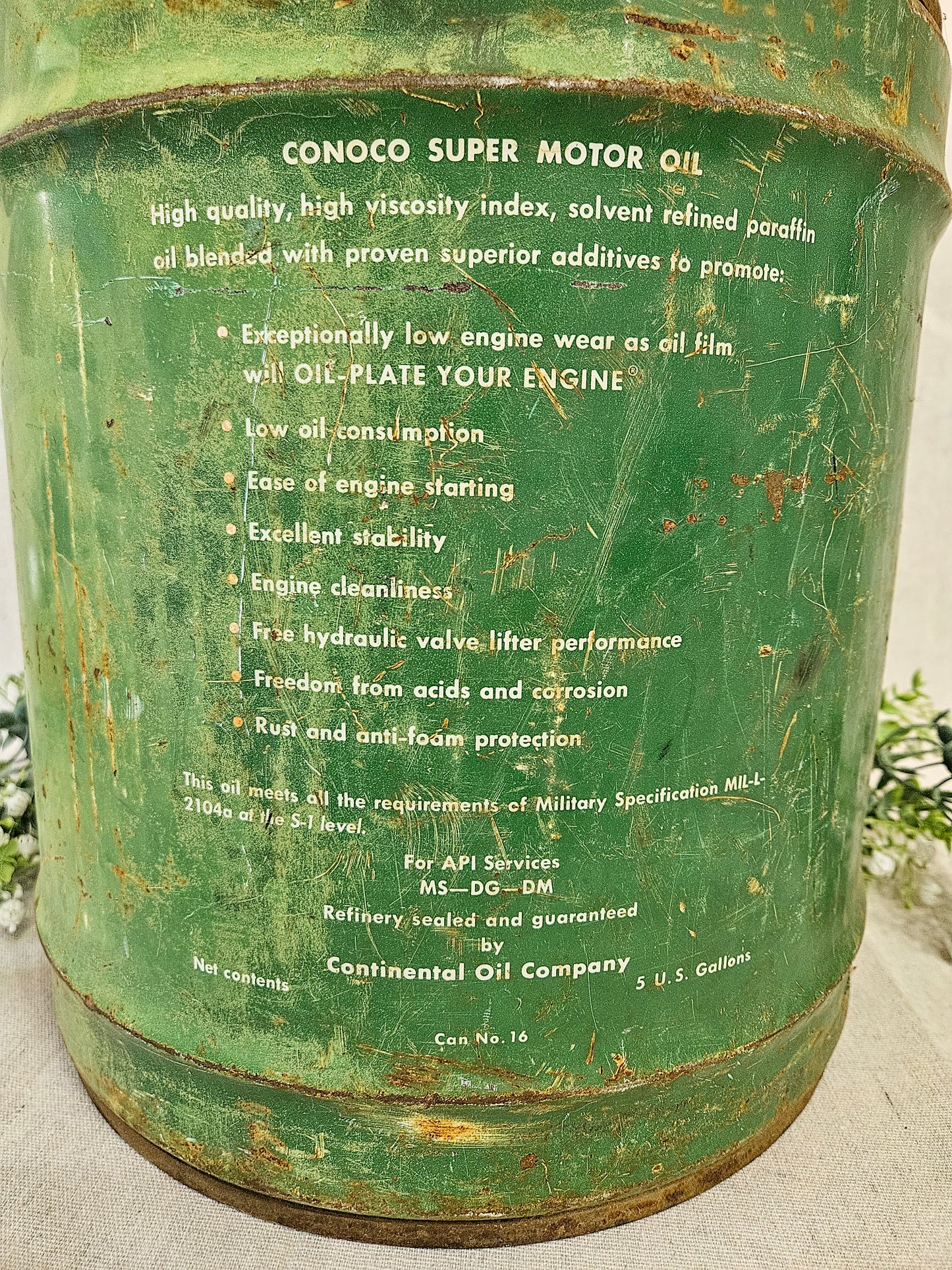 Vintage Oil Can Conoco Super Motor Oil Large Green 5 gallon