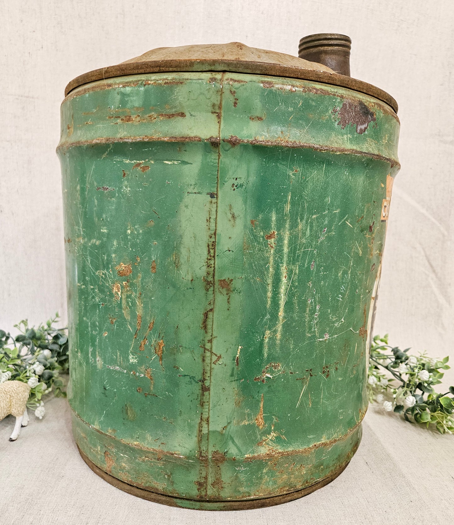 Vintage Oil Can Conoco Super Motor Oil Large Green 5 gallon