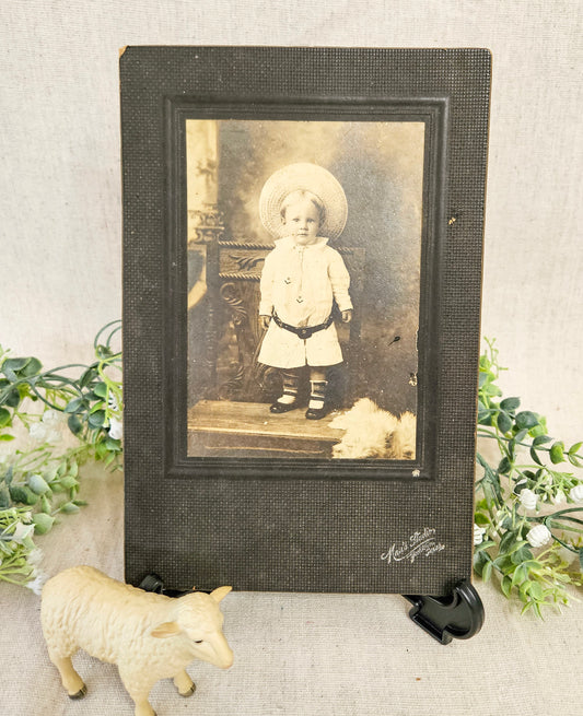 Antique Studio Cabinet Photo of Very Young Child