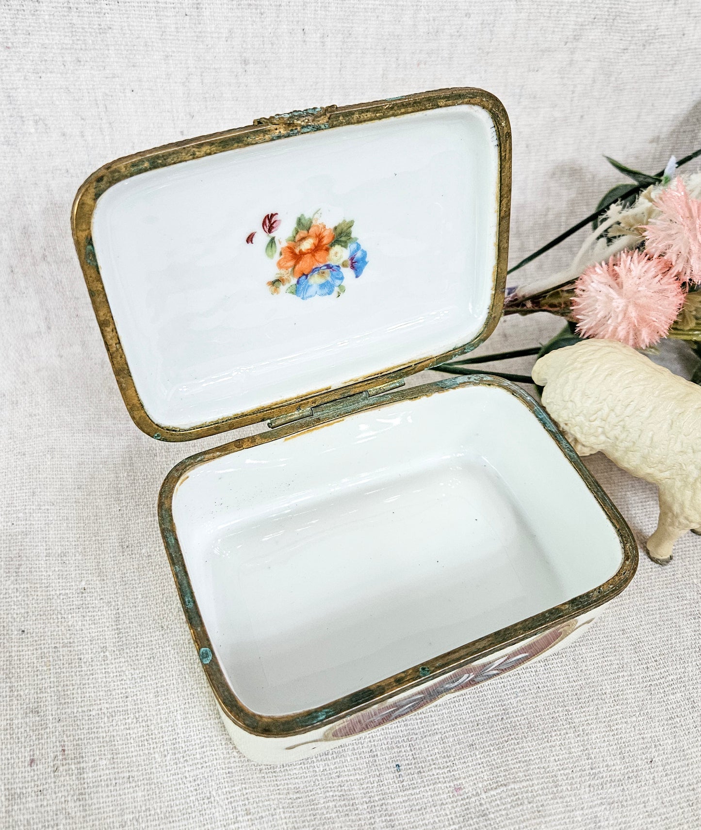 Antique Porcelain Jewelry Trinket Casket Box Hand Painted Made in France