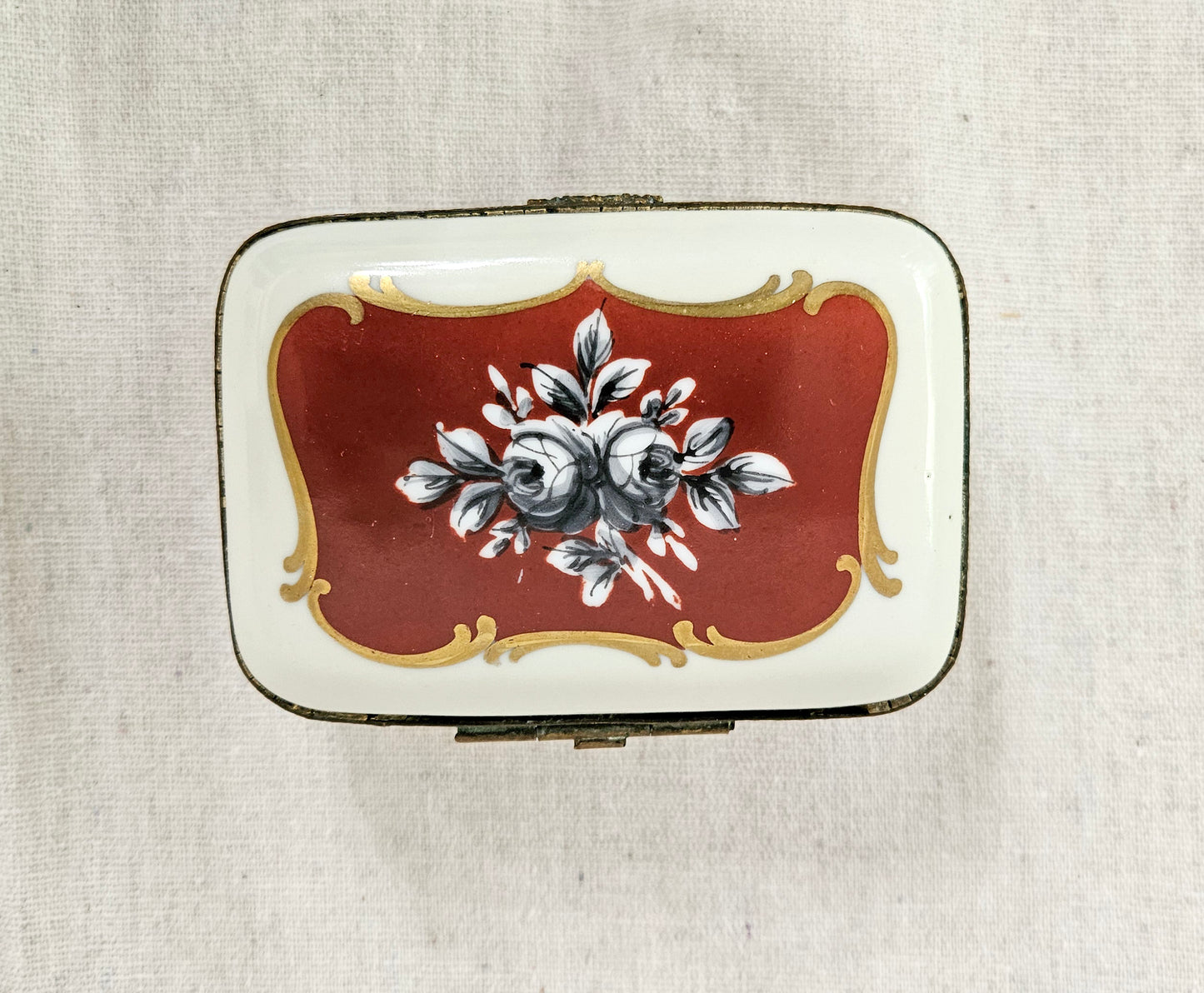 Antique Porcelain Jewelry Trinket Casket Box Hand Painted Made in France