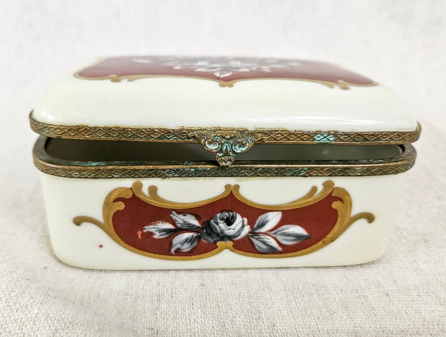 Antique Porcelain Jewelry Trinket Casket Box Hand Painted Made in France