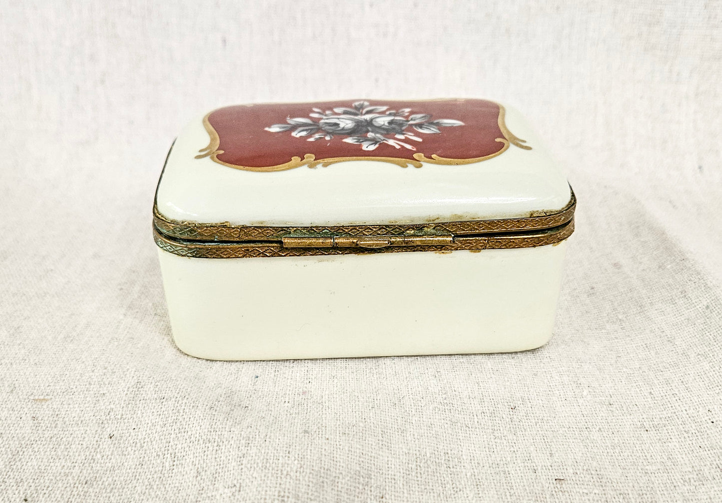 Antique Porcelain Jewelry Trinket Casket Box Hand Painted Made in France