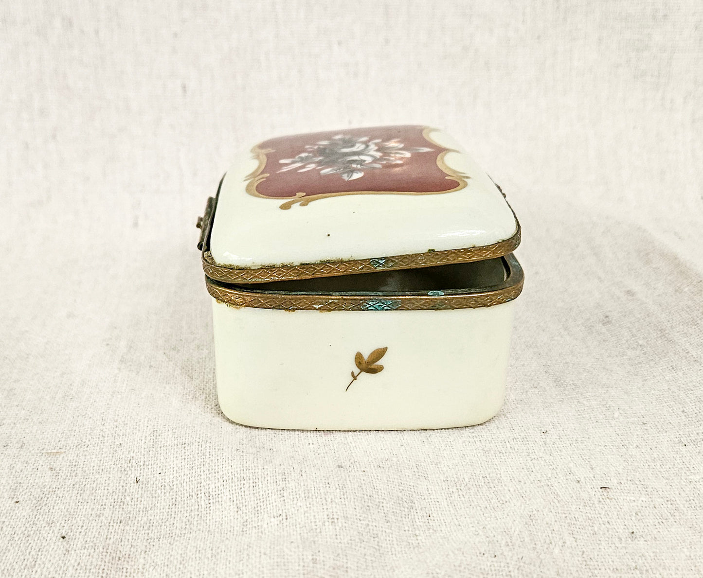 Antique Porcelain Jewelry Trinket Casket Box Hand Painted Made in France