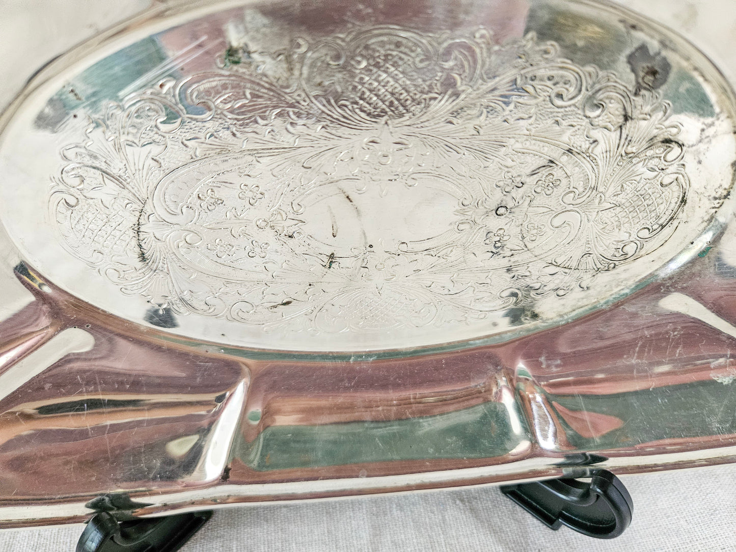 Vintage National Silver Co Silverplate Bread Tray 1950s Mid Century Hollowware Silver Over Copper Oval Serving Dish Tarnished Silver